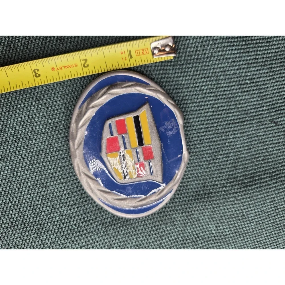 Vintage Cadillac Emblem Blue Enamel Classic Car Belt Buckle Silver-Tone